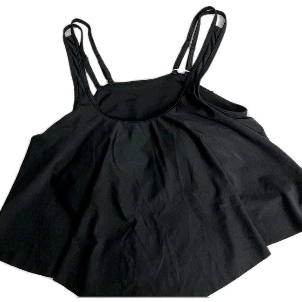 SouqFone Black Ruffled Tankini Top Women’s XXL Asymmetric Adjustable Strap Swim